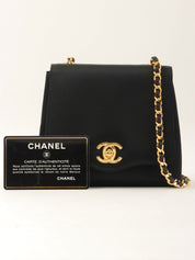 1995年頃製 シルクサテンCCターンロックチェーンショルダーバッグミニ ブラック