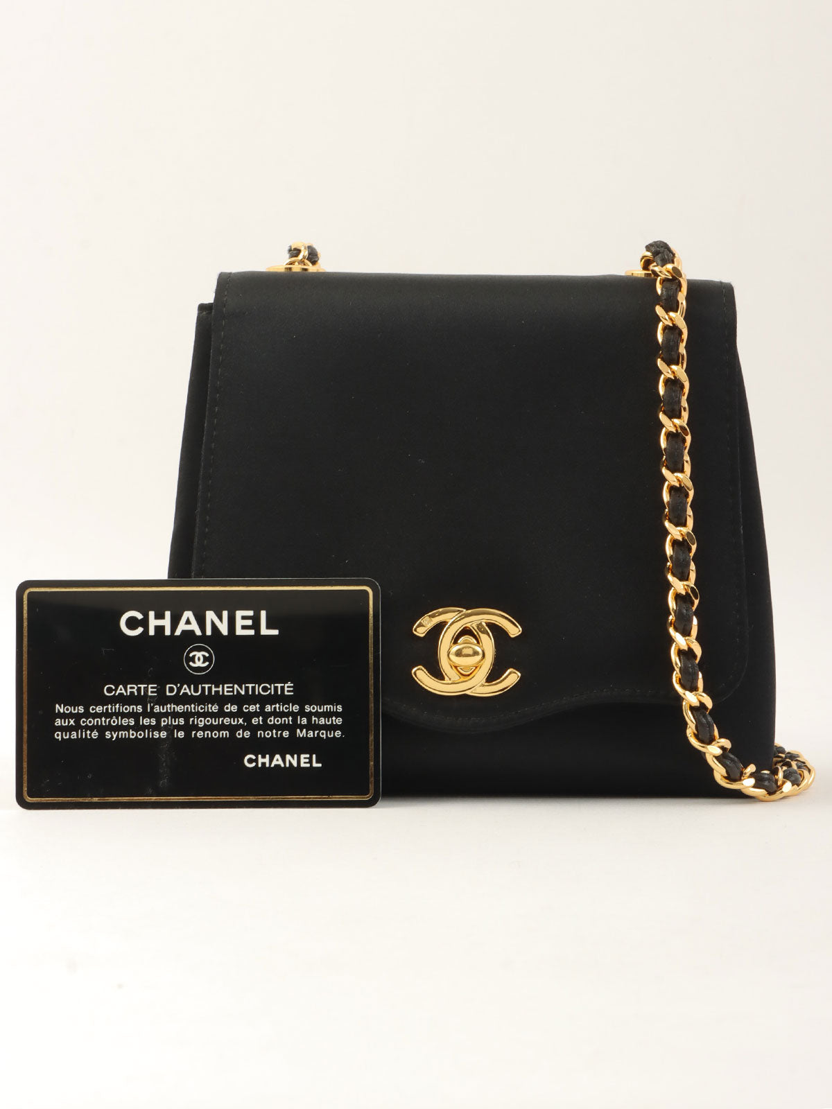 1995年款丝绸缎面CC旋扣链条肩背包迷你黑色