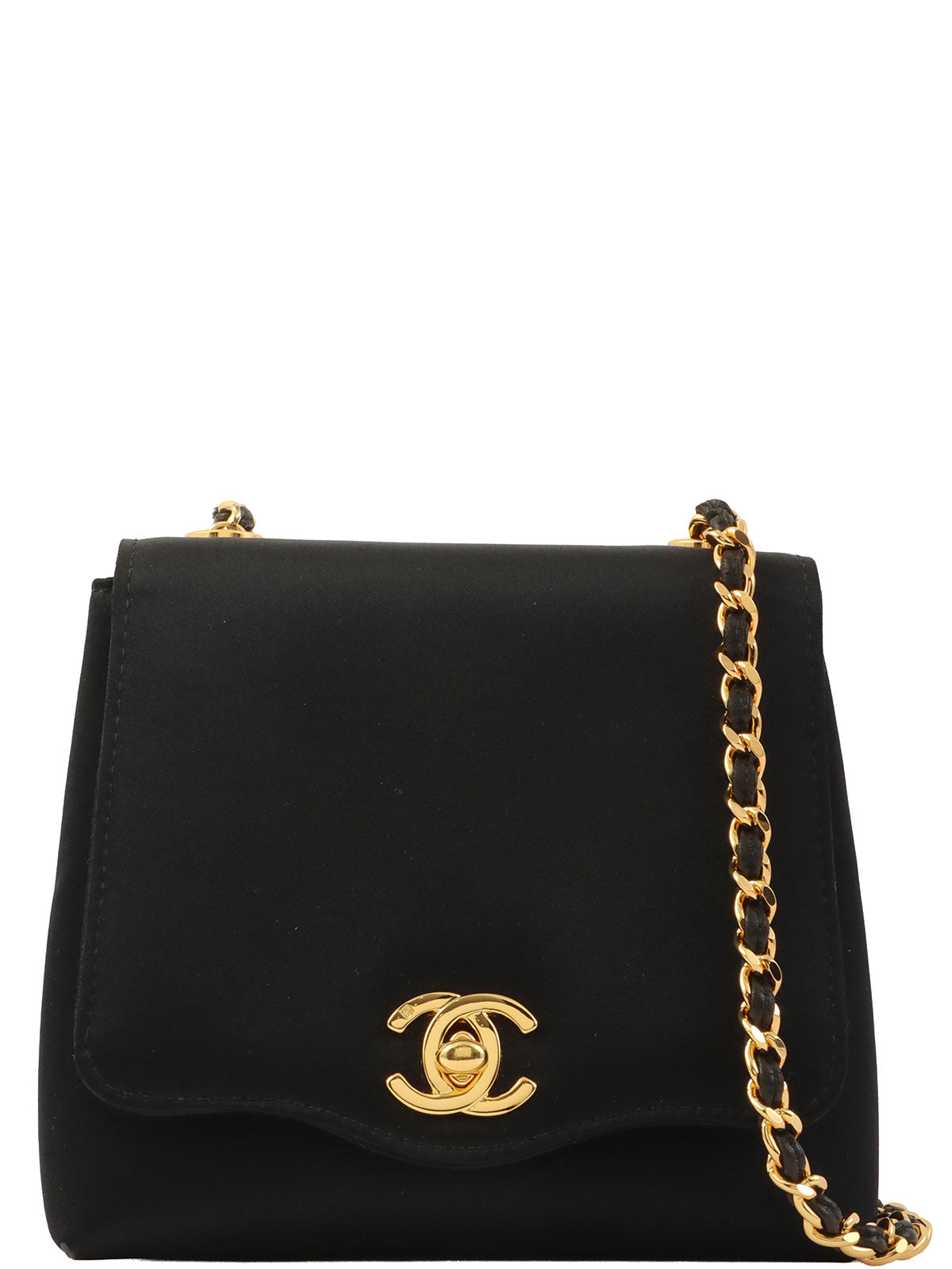 1995年頃製 シルクサテンCCターンロックチェーンショルダーバッグミニ ブラック