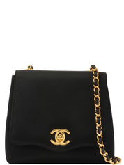 1995 Silk Satin CC Turn Lock Chain Shoulder Bag Mini Black
