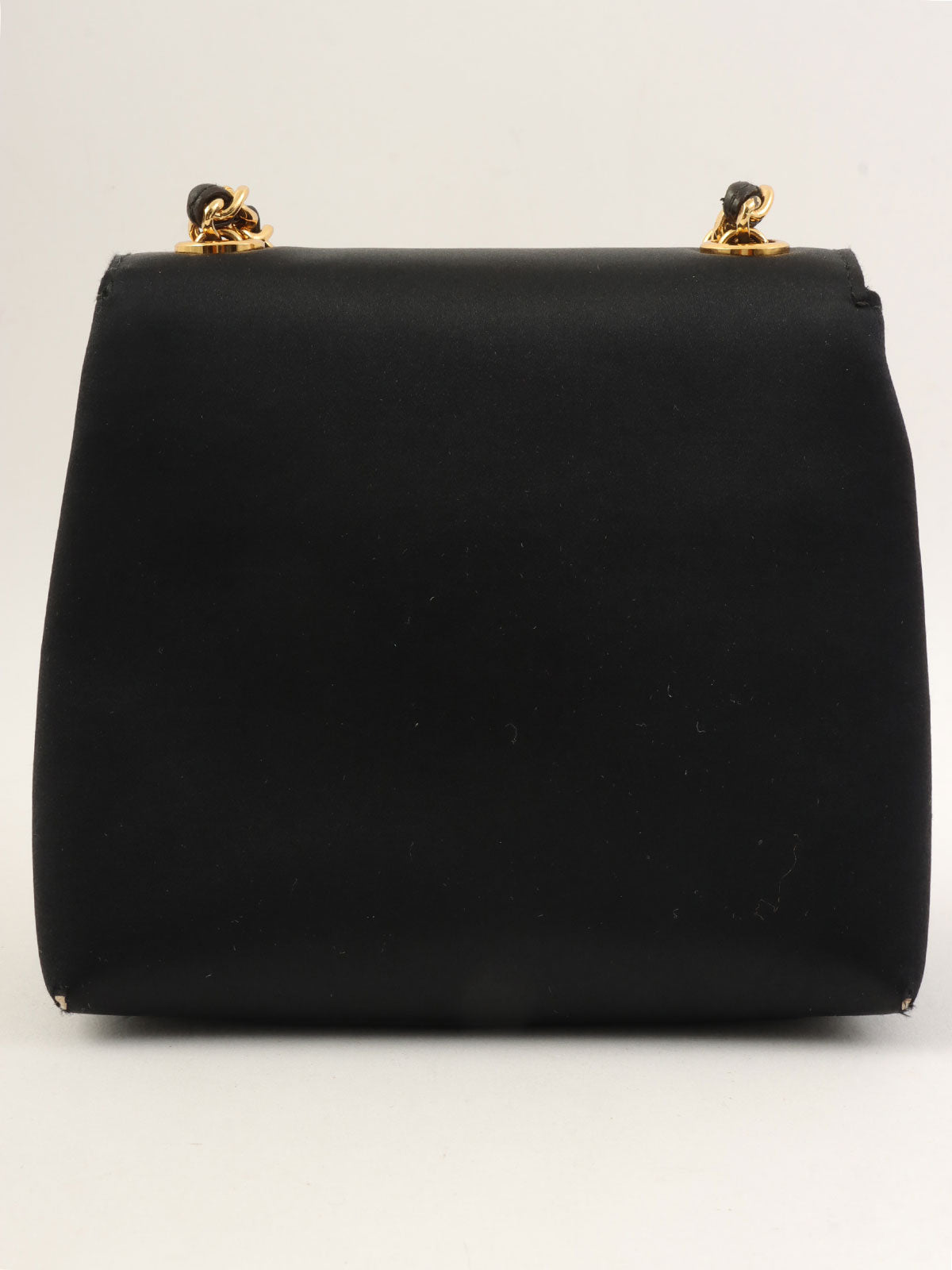 1995 Silk Satin CC Turn Lock Chain Shoulder Bag Mini Black