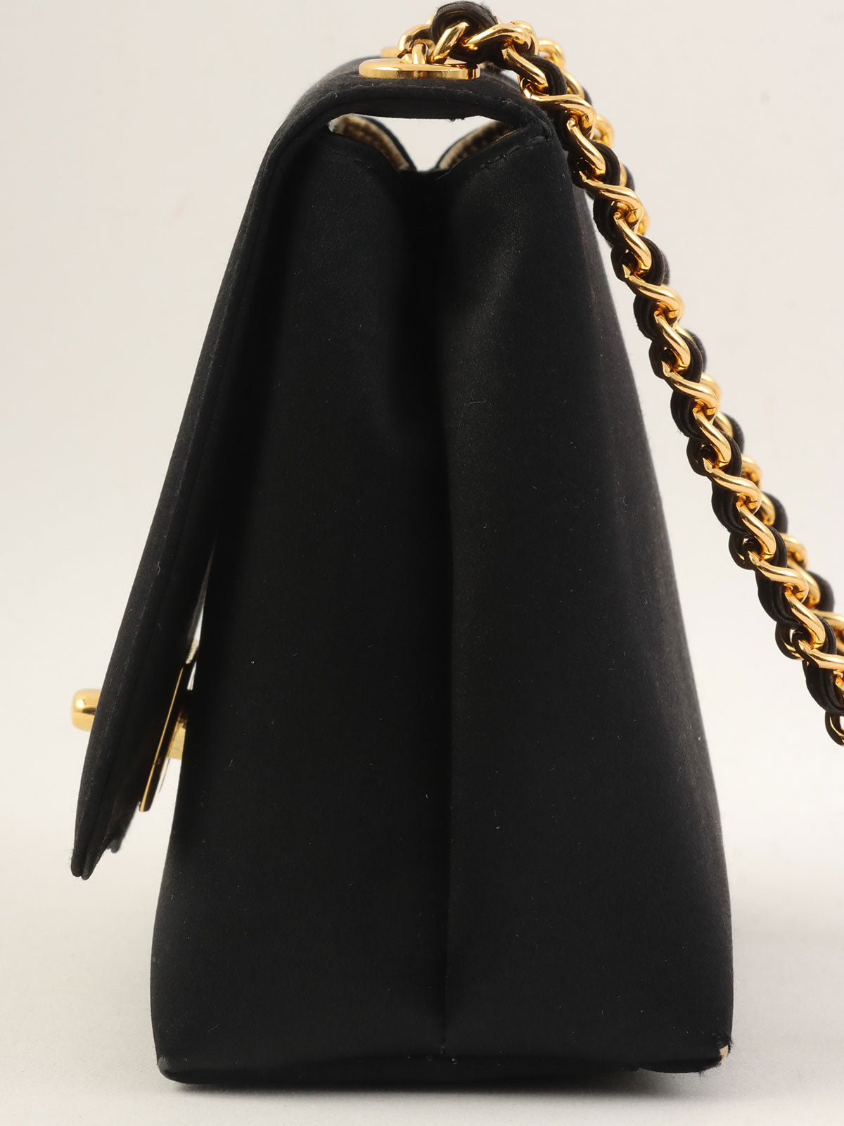 1995年頃製 シルクサテンCCターンロックチェーンショルダーバッグミニ ブラック