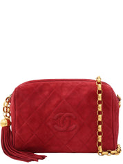 1992 Vintage CC Mark Stitch Fringe Bijou Chain Shoulder Bag Red