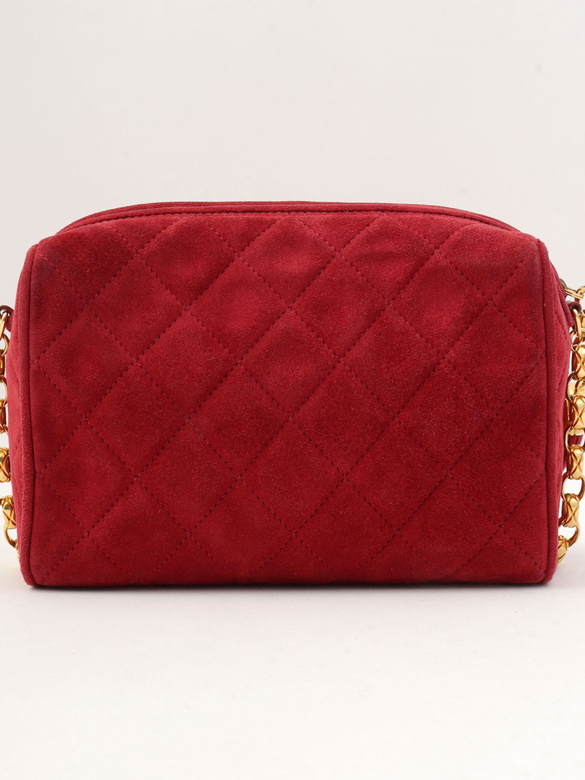 1992 Vintage CC Mark Stitch Fringe Bijou Chain Shoulder Bag Red