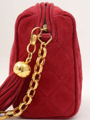 1992 Vintage CC Mark Stitch Fringe Bijou Chain Shoulder Bag Red