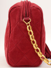 1992 Vintage CC Mark Stitch Fringe Bijou Chain Shoulder Bag Red