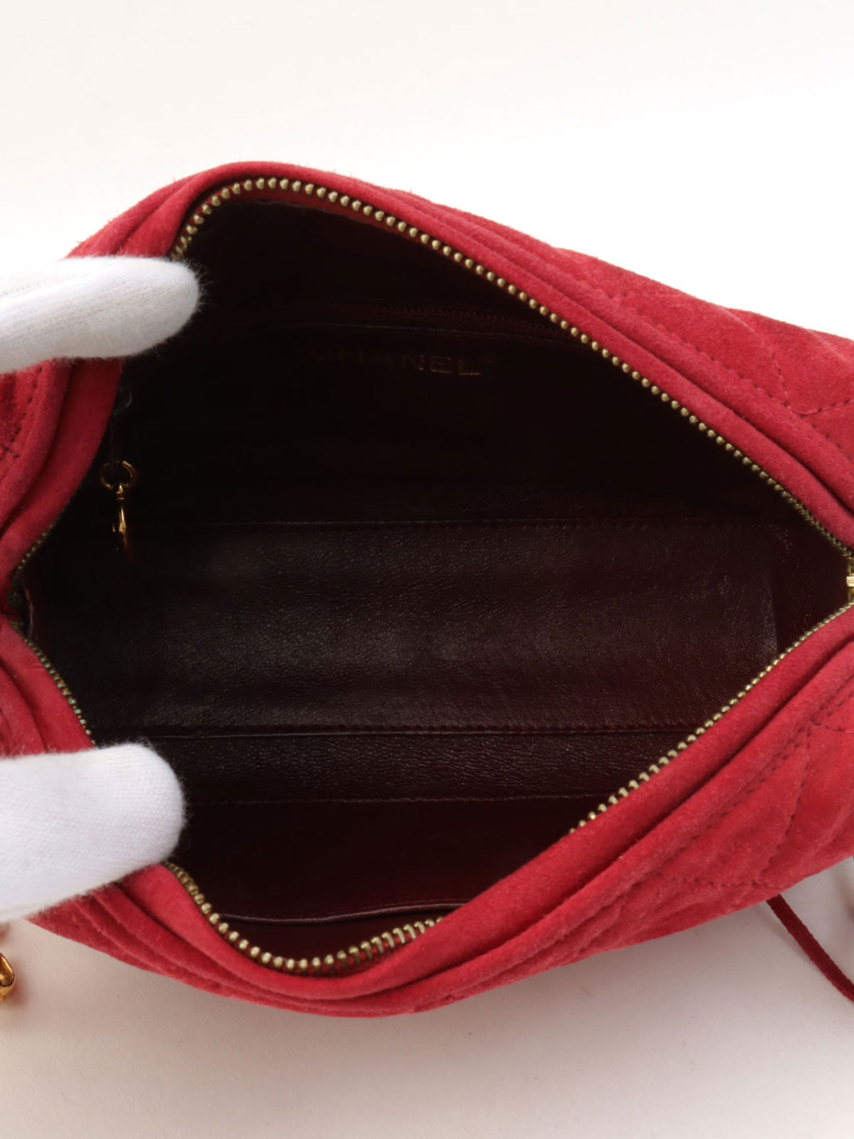 1992 Vintage CC Mark Stitch Fringe Bijou Chain Shoulder Bag Red