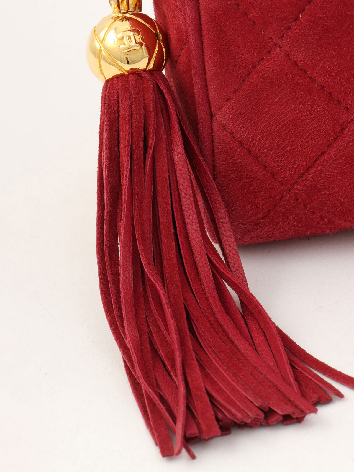 1992 Vintage CC Mark Stitch Fringe Bijou Chain Shoulder Bag Red