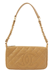 2003年頃製 キャビアスキンCCマークステッチショルダーバッグ ベージュ