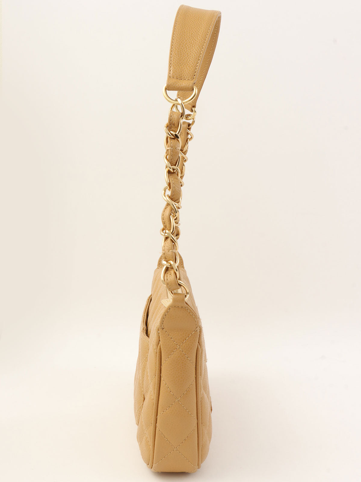 2003年頃製 キャビアスキンCCマークステッチショルダーバッグ ベージュ