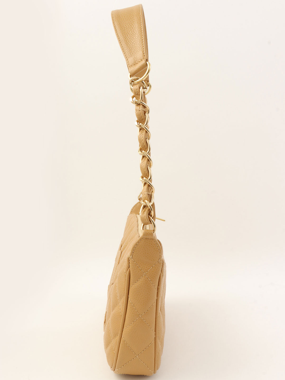 2003年頃製 キャビアスキンCCマークステッチショルダーバッグ ベージュ