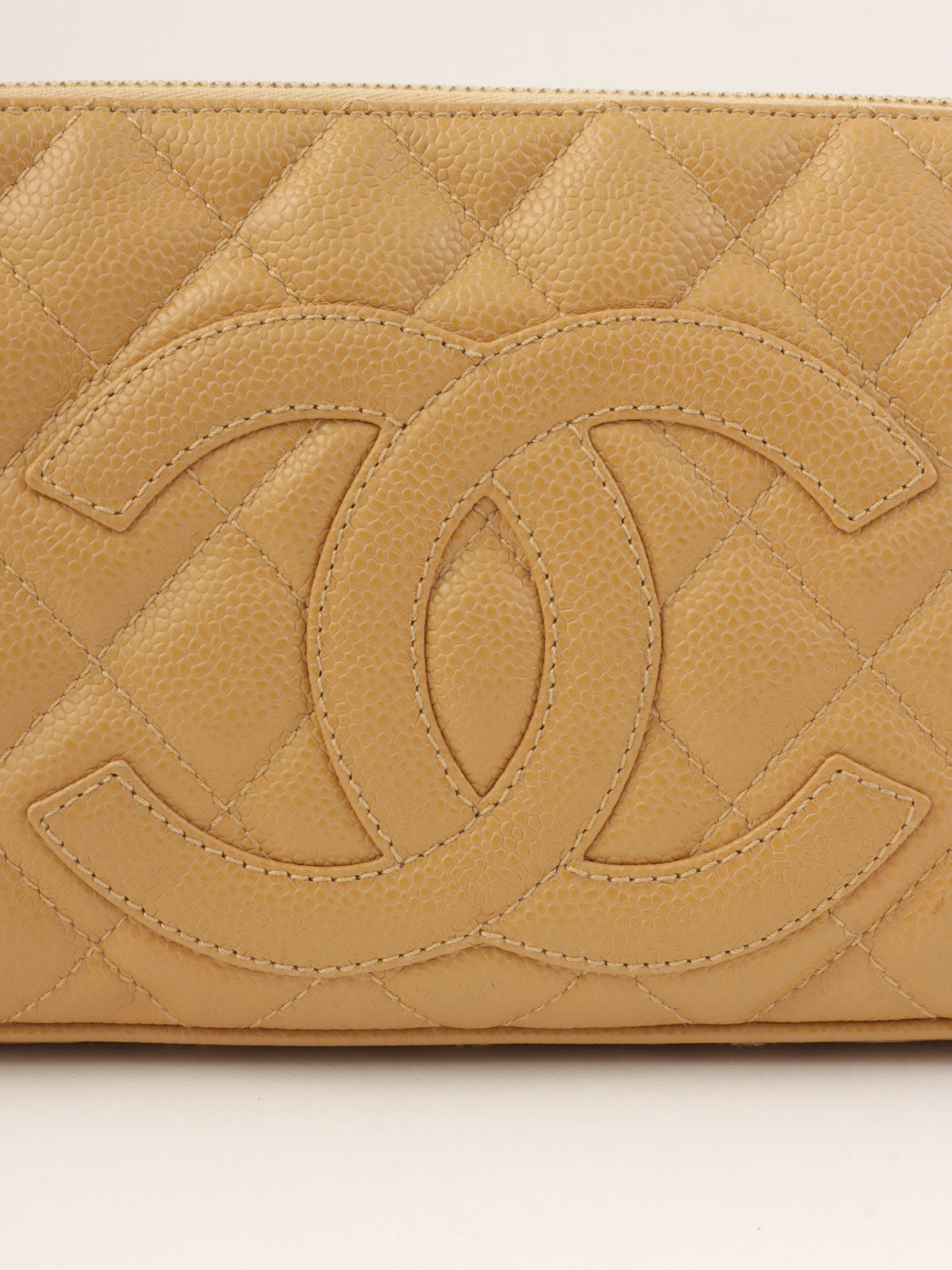 2003年頃製 キャビアスキンCCマークステッチショルダーバッグ ベージュ