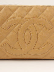 2003年頃製 キャビアスキンCCマークステッチショルダーバッグ ベージュ