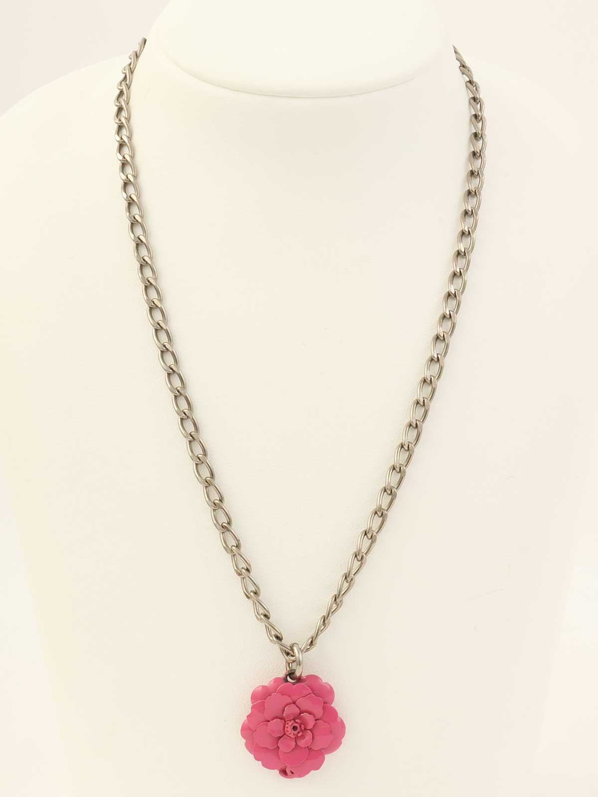 2004 Camellia CC Mark Necklace Silver/Pink/White