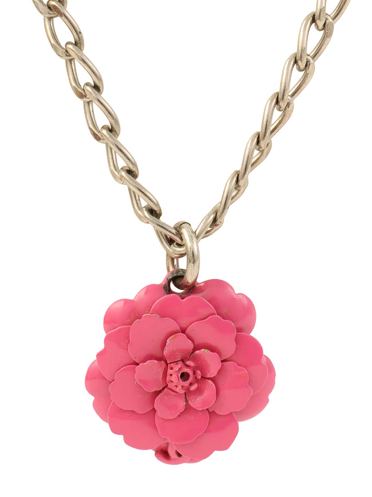 2004 Camellia CC Mark Necklace Silver/Pink/White