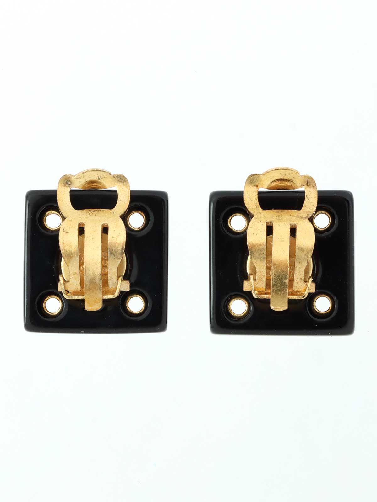 2001 Square Punched CC Mark Earrings Black/Gold