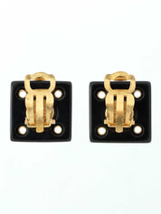 2001 Square Punched CC Mark Earrings Black/Gold