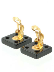2001 Square Punched CC Mark Earrings Black/Gold