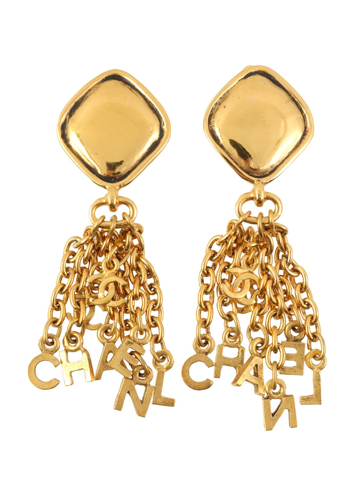 Square Logo Swing Chain Earrings in Gold