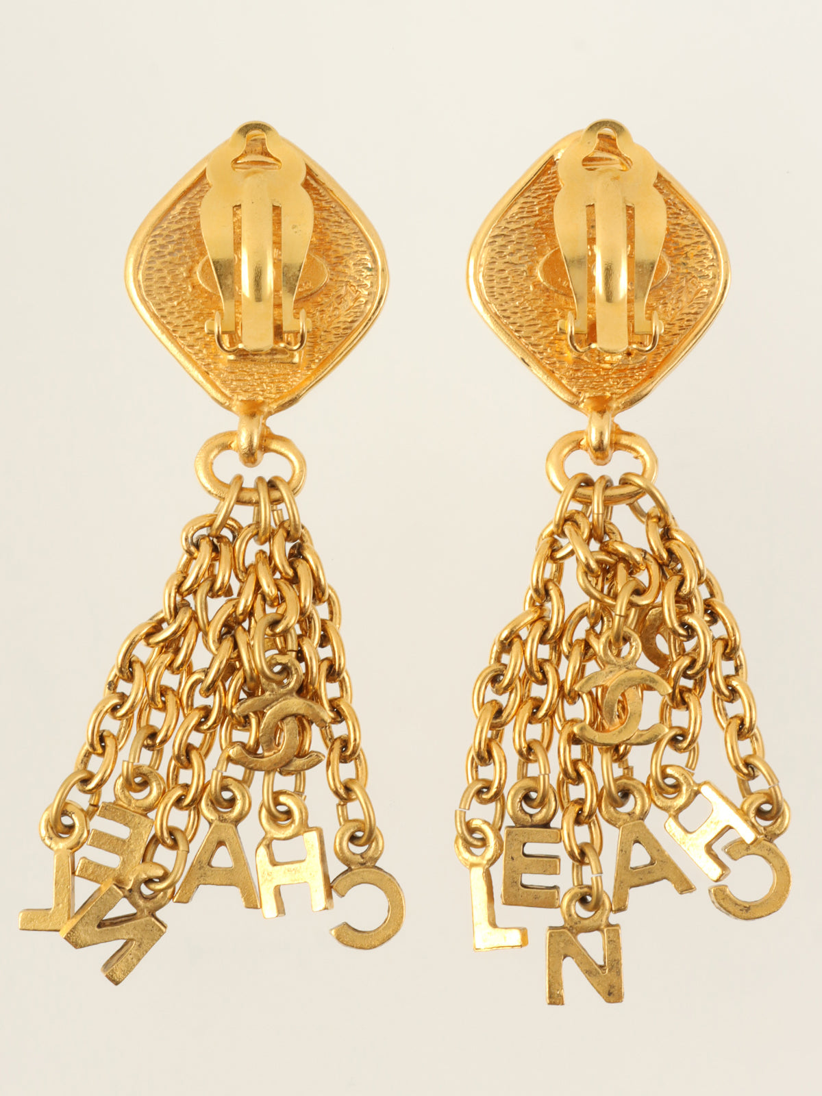 Square Logo Swing Chain Earrings in Gold