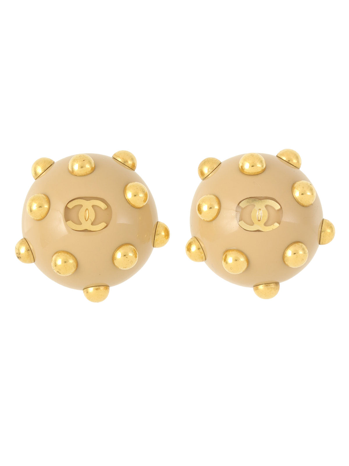 2000 Round Dot CC Mark Earrings Beige/Gold