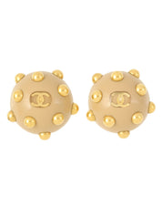 2000 Round Dot CC Mark Earrings Beige/Gold