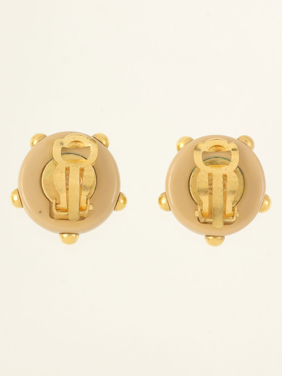 2000 Round Dot CC Mark Earrings Beige/Gold