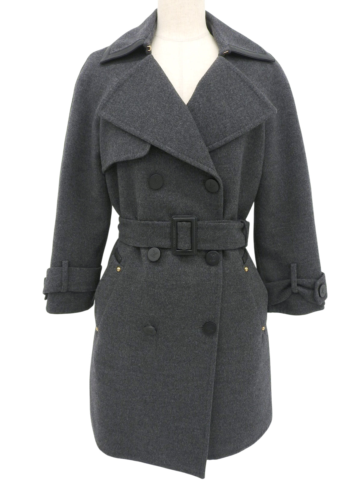 Grey wool logo button trench coat