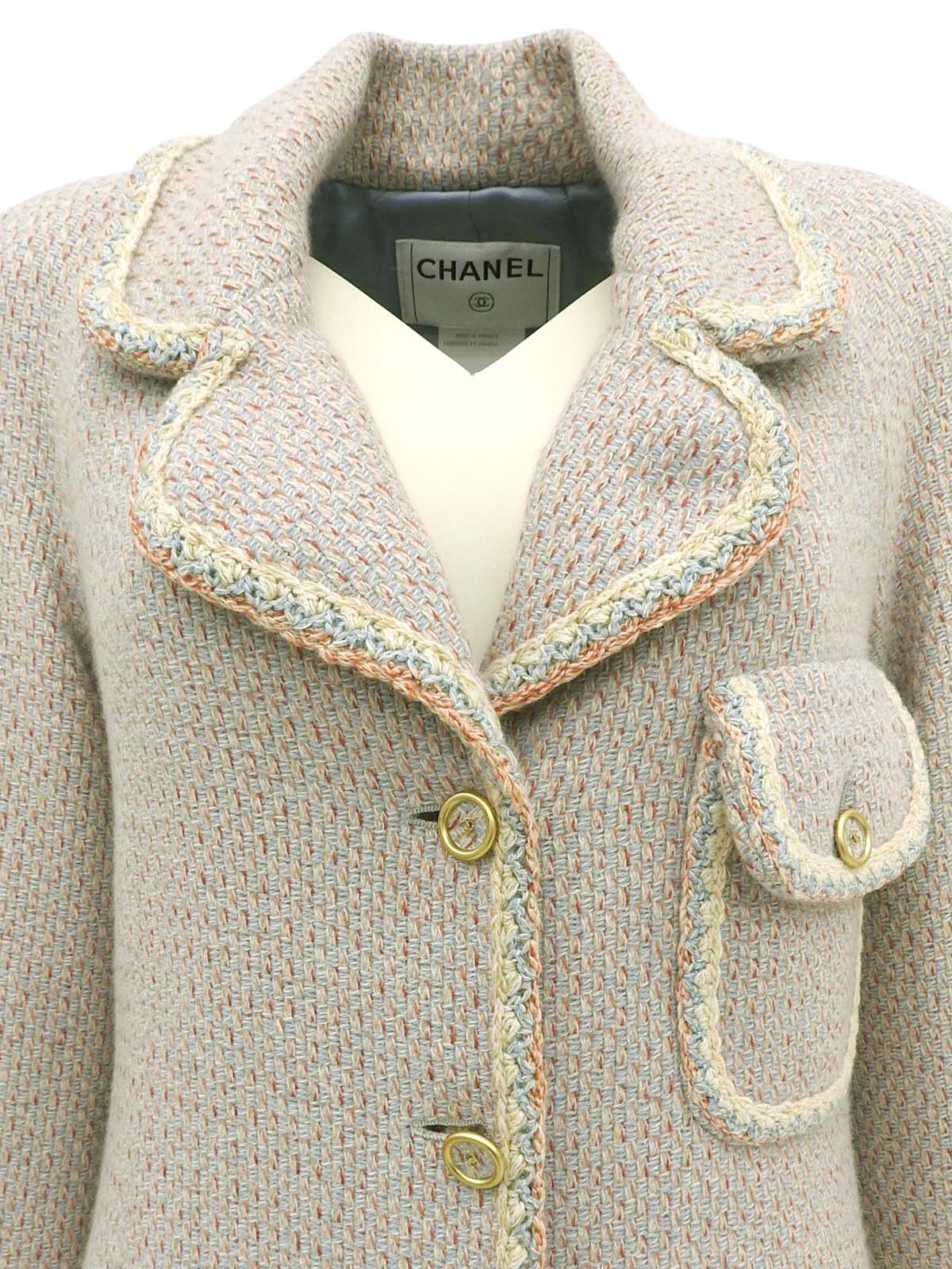 2001年製 カシミアCCマークボタンコート アイスブルー/マルチ