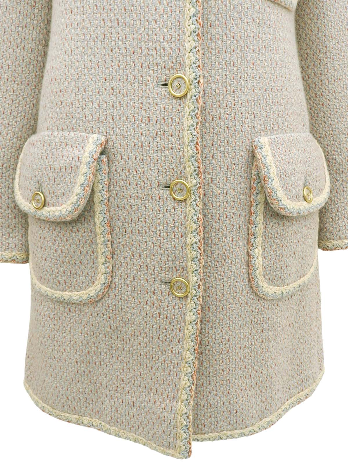 2001年製 カシミアCCマークボタンコート アイスブルー/マルチ