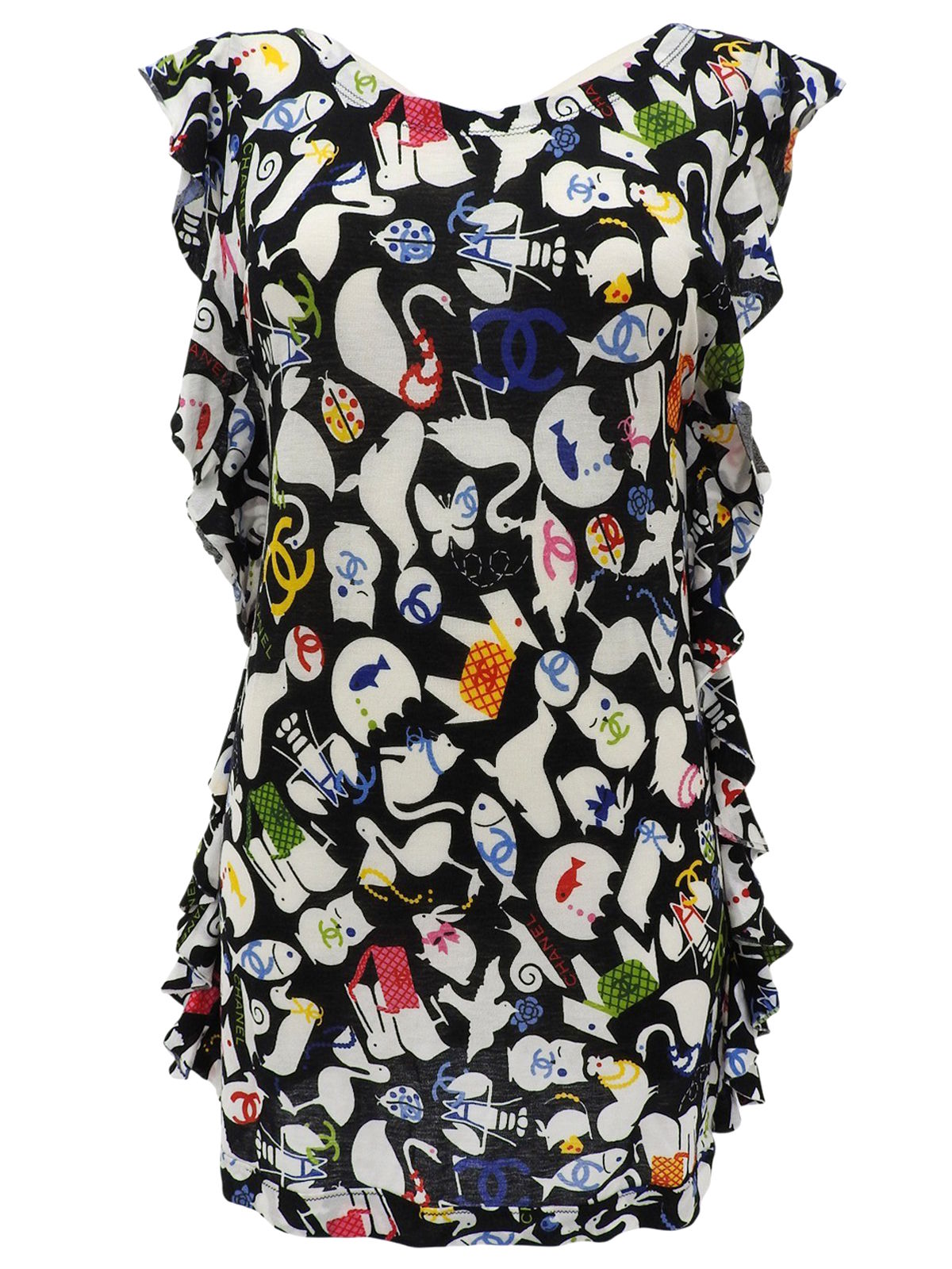 2007年製 アニマルパターンノースリーブトップス ブラック/ホワイト/マルチ