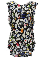 2007年製 アニマルパターンノースリーブトップス ブラック/ホワイト/マルチ