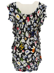 2007年製 アニマルパターンノースリーブトップス ブラック/ホワイト/マルチ