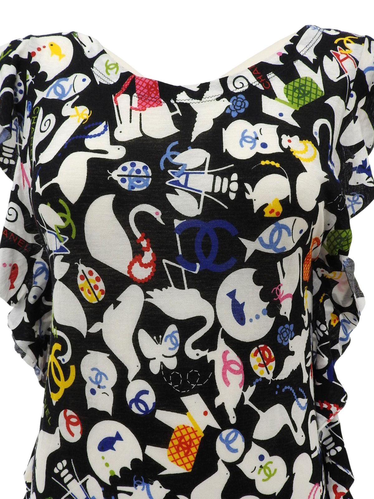 2007年製 アニマルパターンノースリーブトップス ブラック/ホワイト/マルチ