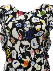 2007年製 アニマルパターンノースリーブトップス ブラック/ホワイト/マルチ