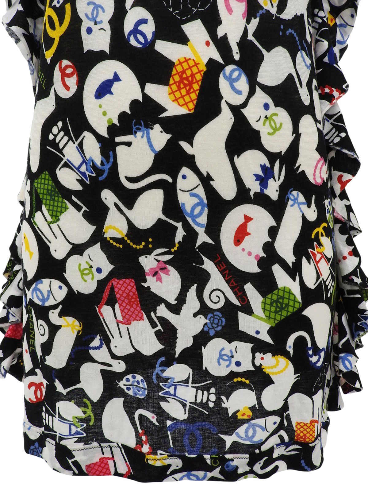 2007年製 アニマルパターンノースリーブトップス ブラック/ホワイト/マルチ