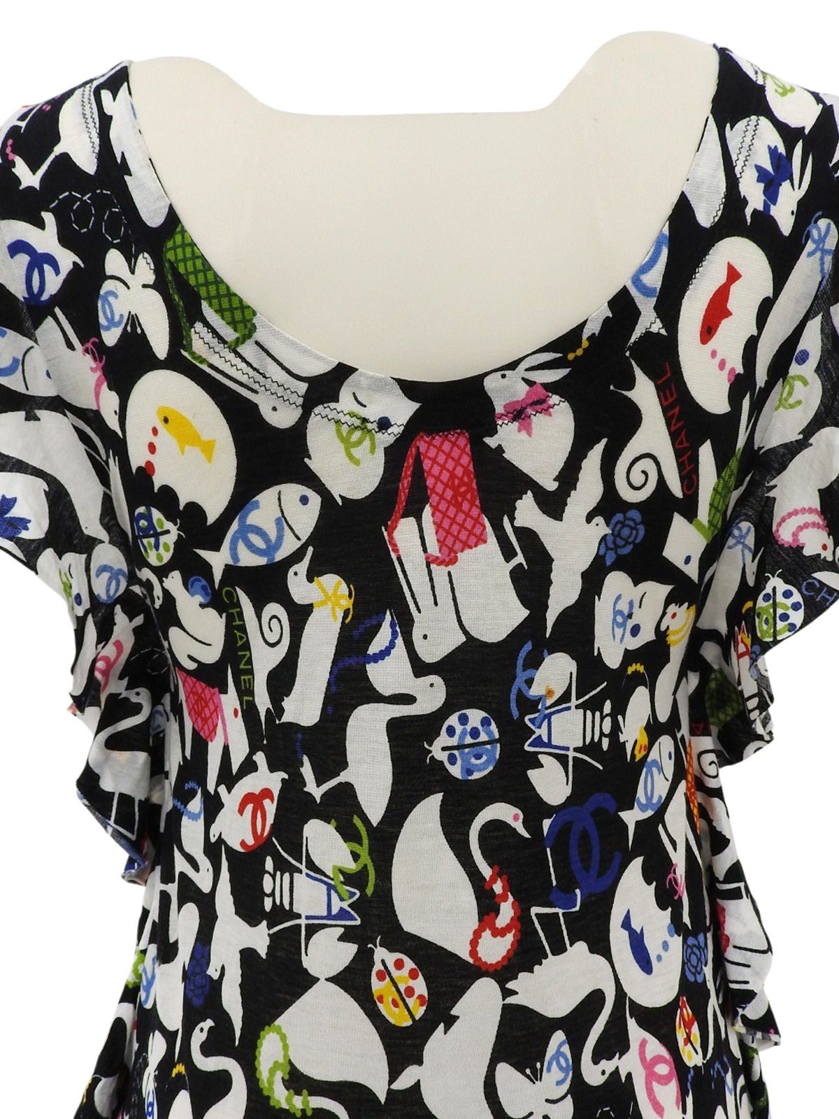 2007年製 アニマルパターンノースリーブトップス ブラック/ホワイト/マルチ