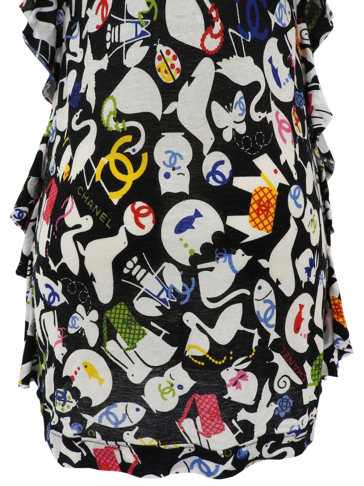 2007年製 アニマルパターンノースリーブトップス ブラック/ホワイト/マルチ