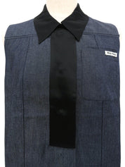 靛蓝色/黑色牛仔布无袖logo衬衫