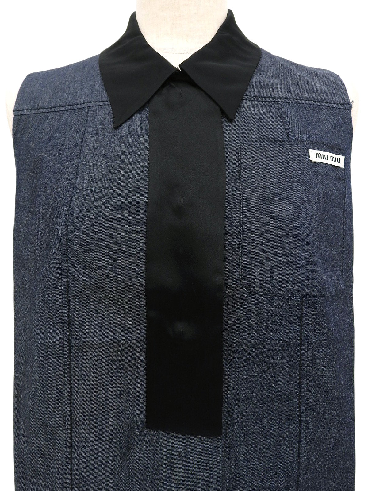 デニムロゴノースリーブシャツ インディゴ/ブラック