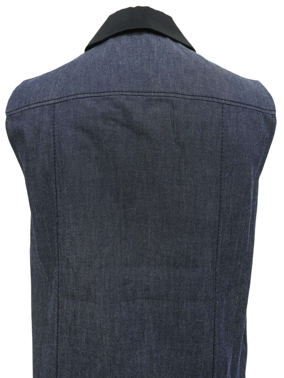 靛蓝色/黑色牛仔布无袖logo衬衫