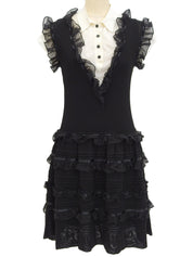 2007年製 バイカラーロゴボタンフリルワンピース ブラック/ホワイト