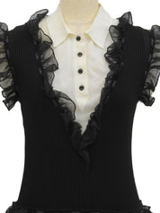 2007 Two-tone Logo Button Frill Dress in Black/White