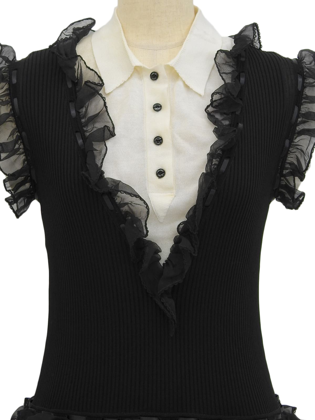 2007年製 バイカラーロゴボタンフリルワンピース ブラック/ホワイト