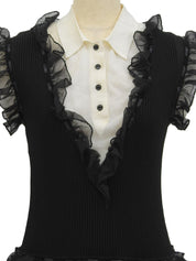 2007年製 バイカラーロゴボタンフリルワンピース ブラック/ホワイト