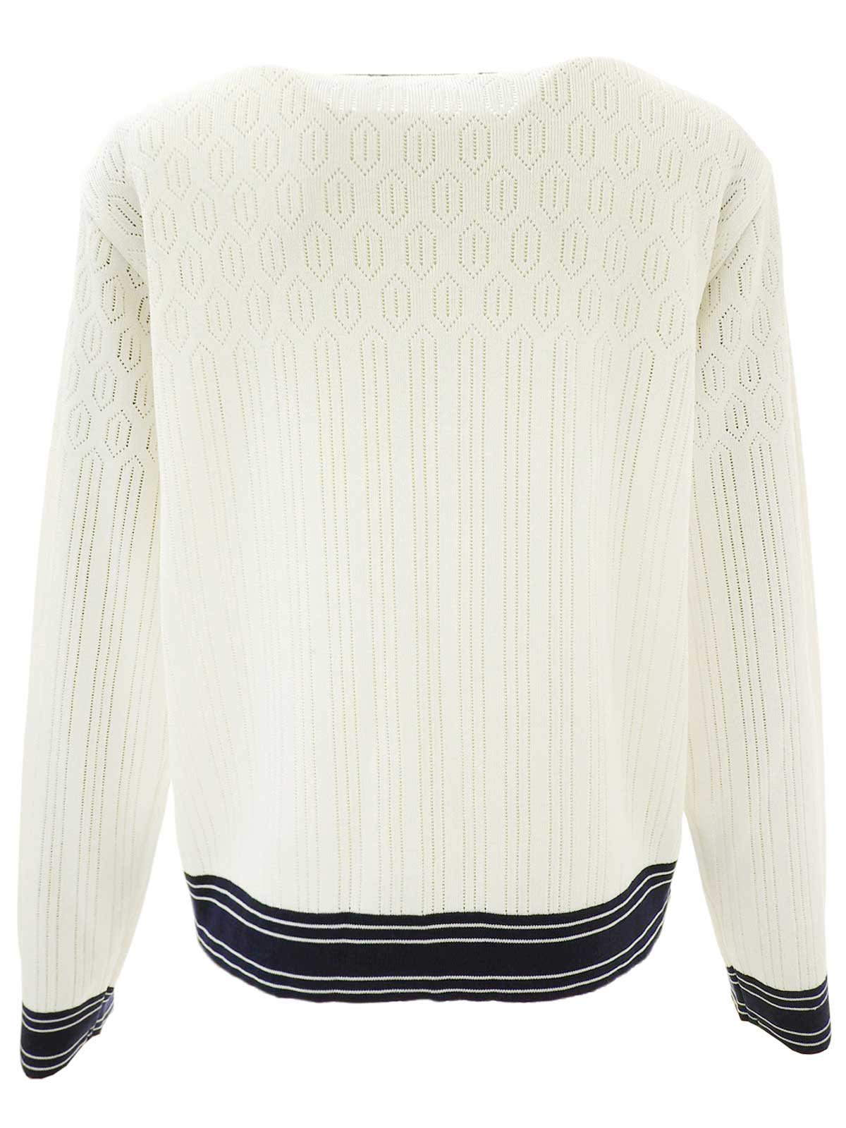 コットンロゴボタンラインカーディガン　ホワイト/ネイビー