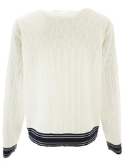 コットンロゴボタンラインカーディガン　ホワイト/ネイビー