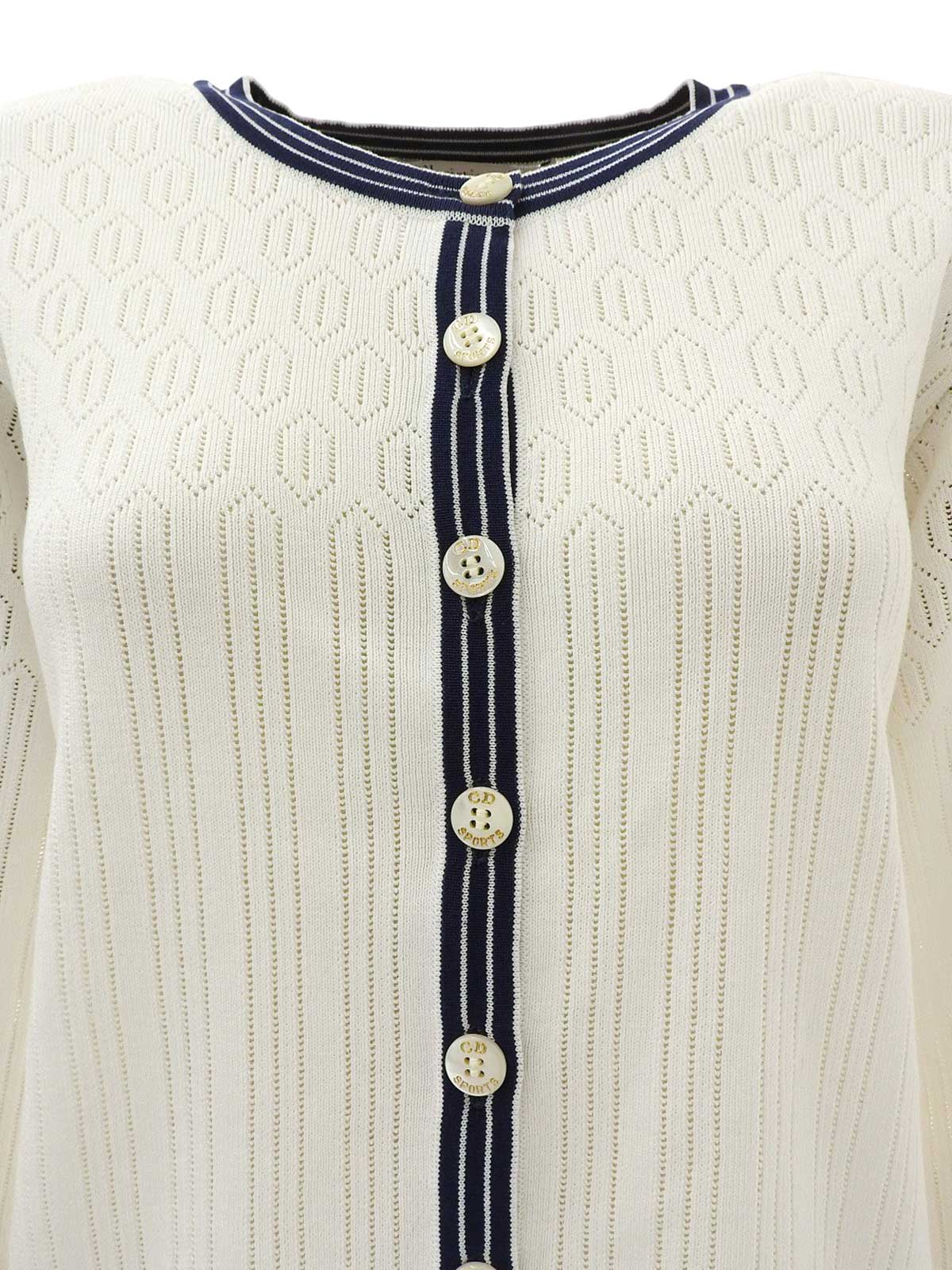 コットンロゴボタンラインカーディガン　ホワイト/ネイビー