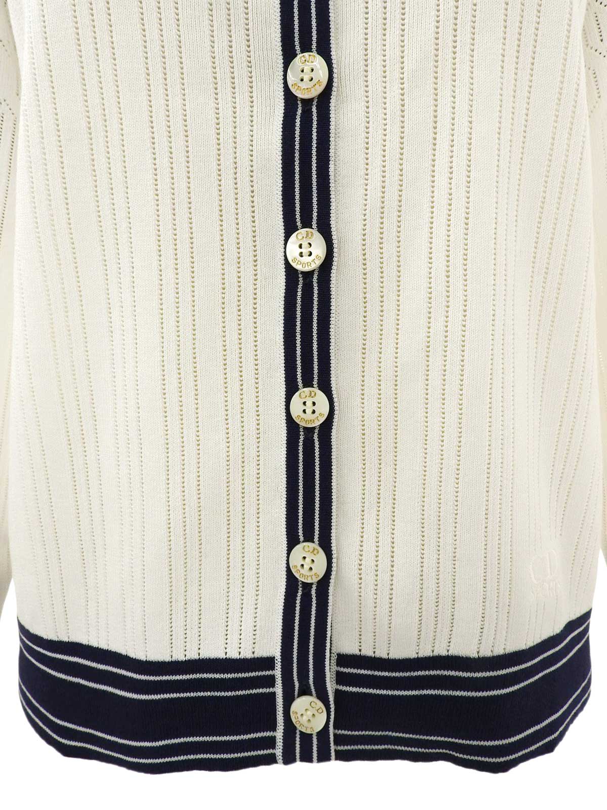 コットンロゴボタンラインカーディガン　ホワイト/ネイビー