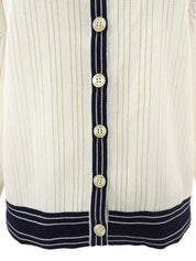 コットンロゴボタンラインカーディガン ホワイト/ネイビー